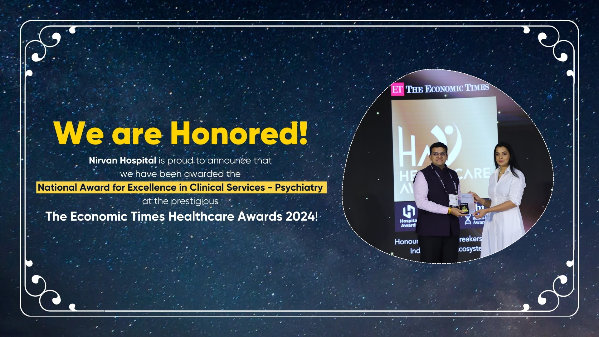 National Award for Clinical excellence in Psychiatry at Economic Times Healthcare Awards 2024